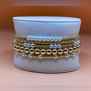 Gold (14K) Filled & Pearl Bracelets; 5 Bracelets; Mix & Match; Non tarnish.
